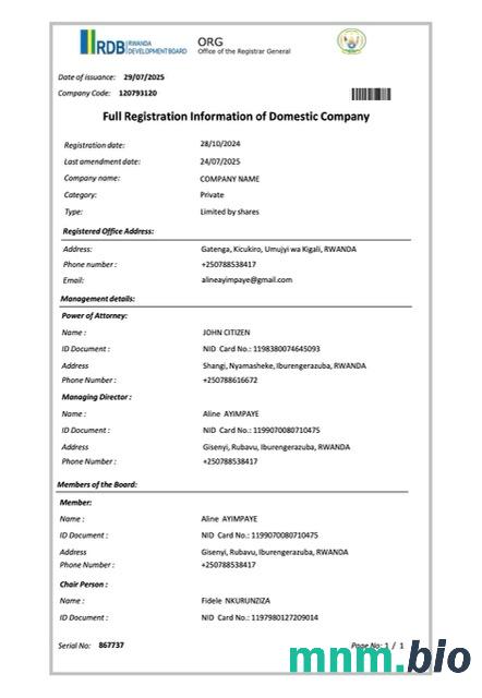 Rwanda pełne informacje o rejestracji krajowej firmy Word i PDF szablon
